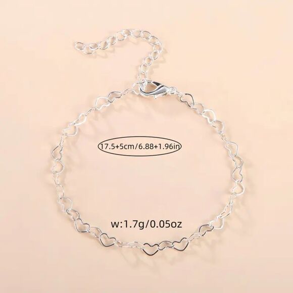 Stainless Steel Hollow Heart Link Chain Bracelet Adjustable Fashion Dainty New - Picture 4 of 6